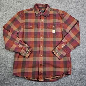 Carhartt Loose Fit Heavyweight Flannel Shirt Mens M Long Sleeve Plaid Red Work